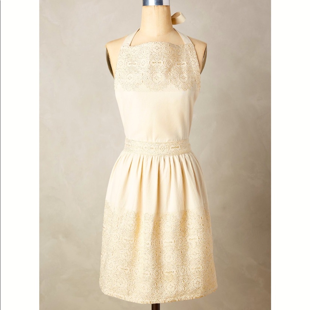 Anthropologie Adelina Metallic Gold Apron